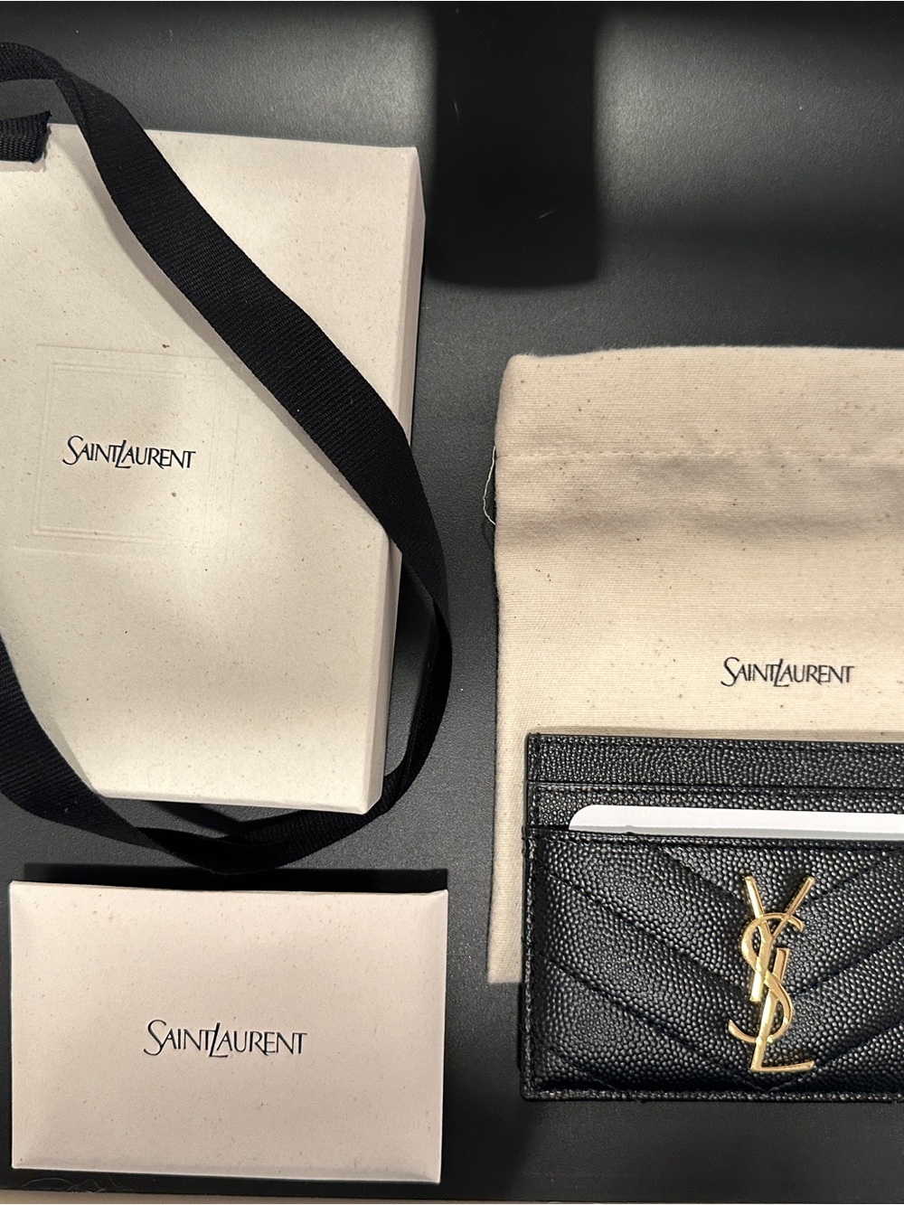 Saint Laurent Black Quilted Leather Card Case with Gold YSL Emblem